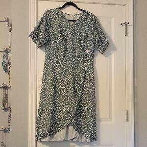 Chic Green Floral High Low Dress